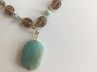 Sky Blue & Brown Bead Necklace With Matching Earrings/Never Worn/Gold Tone Links — photo 3