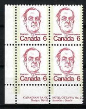 CANADA - SCOTT 591 - VFNH - LL PLATE BLOCK NO. 2 - LESTER B. PEARSON - 1973