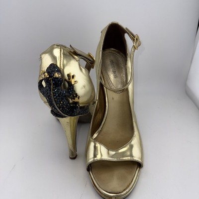 Roberto Cavalli Lizard Gold Open Toe Shoes - Size 38.5- Used