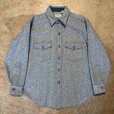 Vintage LL Bean Northwoods Wool Shirt Jacket Mens Large USA Made Blue And White