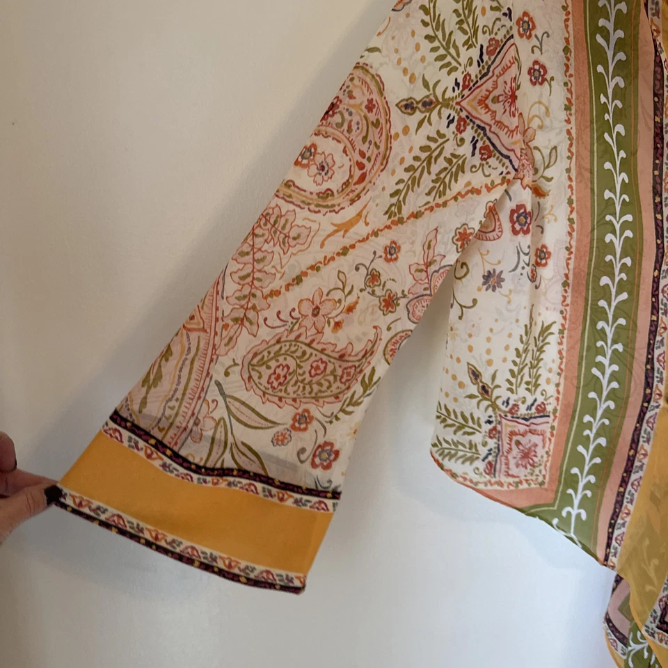 Zara Top Sheer Floral Artsy Womens Size M Tie Front Beachy Boho Preppy Coastal - Image 4 of 4