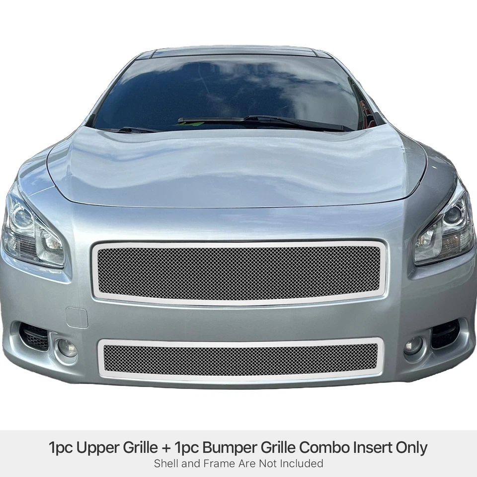 Combo de rejilla de malla de acero inoxidable para Nissan Máxima 2009-2014 Foto 3 de 4