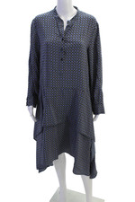 Stella McCartney Womens Silk Printed Half Button Dress Black Blue Size EUR 48