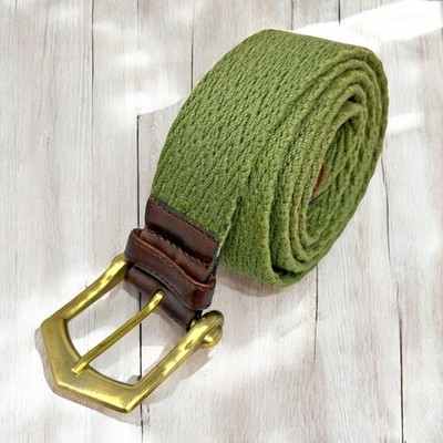 Vintage Christian Dior Olive Web Leather Brass Buckle Belt Made in Italy Size 40