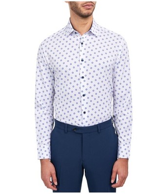 Con.Struct Mens Medallion Button Down Dress Shirt, white, 18-18.5 Neck