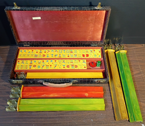 Vintage Mahjong Set Butterscotch Bakelit Catalin 152 Fliesen 5 Fächer