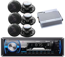 400W Amplifier,6 Black 6.5" Boat Speakers BOSS Marine USB Bluetooth iPod Radio
