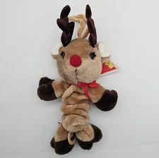 1986 Dakin Red Nose Reindeer Musical Pull Plush Toy Tags Vintage WORKS SEE VIDEO