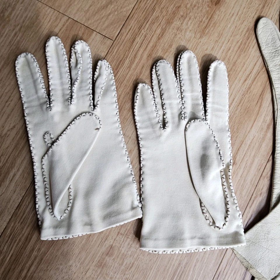 Guantes Mujer Vintage Lote de 3 Suade Blanco/Crema/Beige Foto 2 de 4