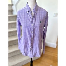 Polo Ralph Lauren Purple White Gingham Cotton Long Sleeve Button Down