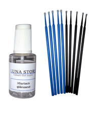 Lackstift Klarlack glänzend + 10 Lacktupfer + Anwendungsanleitung, 20ml Inhalt