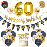 Geburtstagsdekoration 60 Jahre Mann Banner Luftballons Blau Gold Konfetti Party