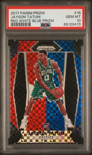 2017-18 Panini Prizm #16 Jayson Tatum Red White Blue Prizm ROOKIE PSA 10