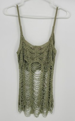 Vintage Ole Ole Beaded Green See Through Tank Top Small?? Not Tag