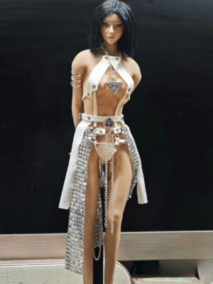 1/6 Female Silver Chain Slit Dress & Split Halter Set Model For 12'' Figure Body