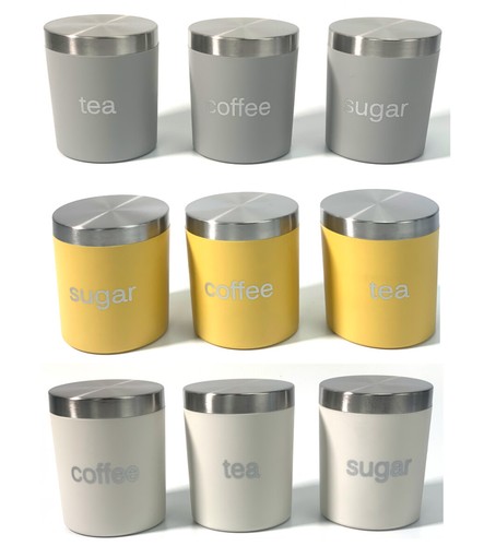 yellow tea coffee sugar canisters next