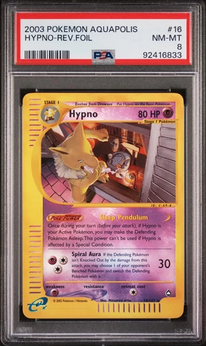 Pokemon WotC Aquapolis Reverse Holo Card #16 Hypno PSA 8