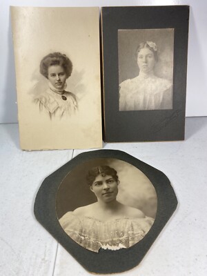 ANTIQUE PHOTOS LOT OF 3 BEAUTIFUL WOMEN,HAIRSTYLES,CAMEO STYLE PORTRAITS 