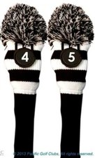LIMITED EDITION Majek Black White Pom Pom Knit GOLF Club 4 5 HYBRID Head Covers