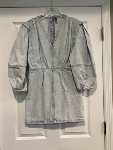 zara puff sleeve denim dress