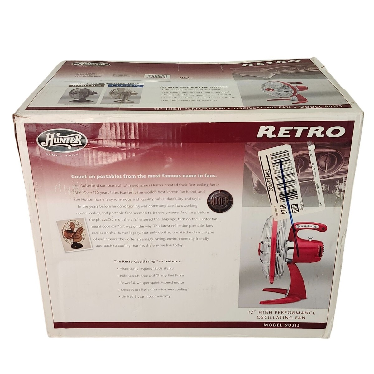 Hunter Retro 12 Inch High Performance Oscillating Fan RED Model