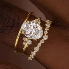 ONE SET 3 PCS Fashion Women 18K Gold Plated CZ Sparkling Band Ring