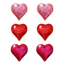 3 Pairs Valentine's Day Heart Stud Earrings - Glitter Rhinestone Heart Ear St...