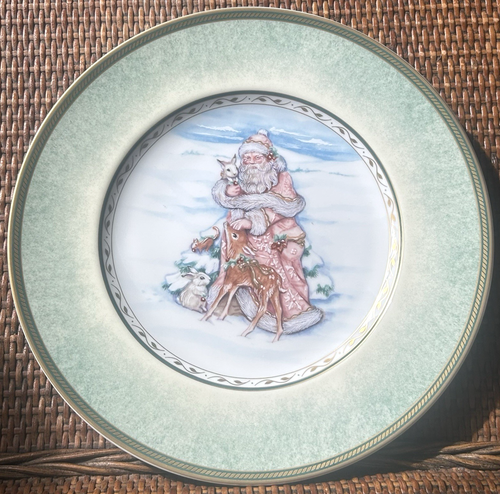 SANTA PORTRAIT Set of 4 Salad Plates 9.25" Winter Holiday Fitz & Floyd NICE! - Picture 2 of 9