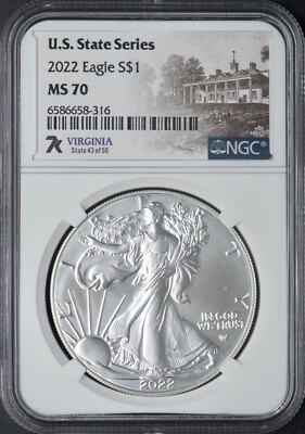 2022 American Silver Eagle - NGC MS70 - 7K Virginia - ✪COINGIANTS