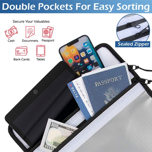 Large Fireproof Money Bag Fire Proof Document Pouch Waterproof Safe Cash Folder - Picture 5 of 10