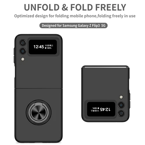 For-Samsung Galaxy Z Flip 4 3 5G Slim Matte Hard Case with Ring+Screen Protector - Picture 55 of 94