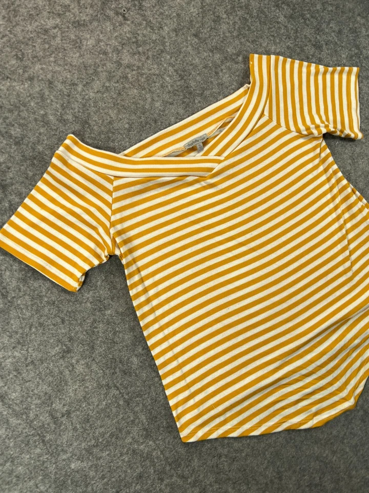 Camisa Charlotte Russe feminina XL amarela branca listrada blusa casual feminina - Imagem 2 de 4