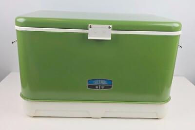 Vintage Thermos Metal Light Green Camping Cooler 22 x13 x14  43 Qt  NICE! 
