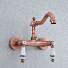 Antique Red Copper Bathroom Basin Sink Faucet Mixer Tap Wall Mounted Dual Handle