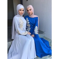 Ramadan Embroidery Abaya Women Kaftan Maxi Dress Muslim Islamic Party Arab Gown