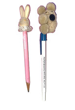 Vtg Pencil Pen 80's Animal Toppers Bear+Bunny Desk School Office Nostalgia    j