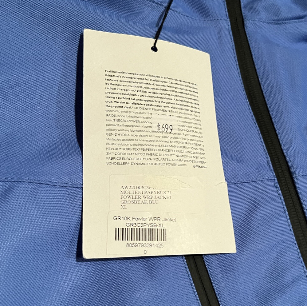 -*様 GR10K FOWLER WRP JACKET NEW MEN'S M XL GR10K FOWLER WATERPROOF JACKET IN BLUE MADE