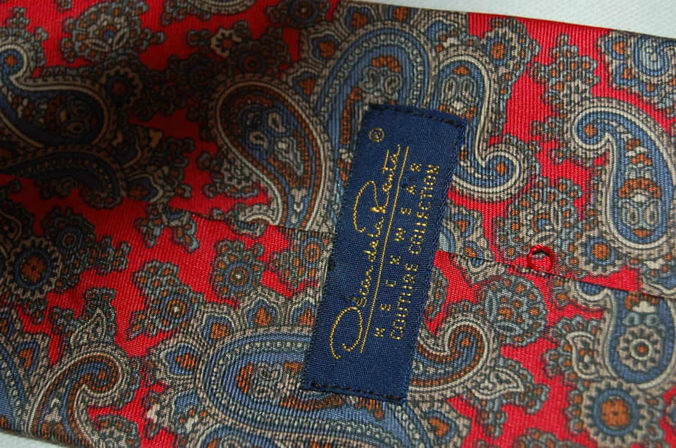Oscar de la Renta Neckwear Couture Collection Красный/Синий/Коричневый Шелковый Галстук с Пейсли  - Изображение 3 из 4