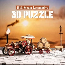 ROKR 3D Wooden Puzzle Steam Engine Tractor Locomotive Model Adults Toys Gifts