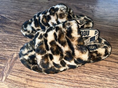 UGG Fluff Yeah Genuine Shearling Slingback Sandal In Leopard SZ