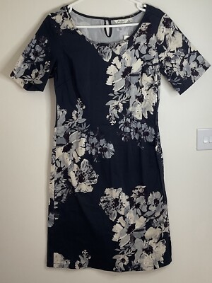 UK 12 Adini NWT Navy Blue Floral Dress Stretch Cotton Wedding