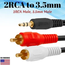 3.5mm Male to 2 RCA Y Cable 6ft 10ft 12ft 15ft 25ft Aux Audio Android 3.5mm-2RCA