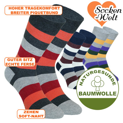 Trendy Herrensocken mit Block-Streifen ohne Gummidruck Baumwolle
