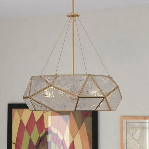 VAXCEL P0317 Euclid 3L Brass Mid-Century Modern Pendant Light Mercury Glass - Picture 6 of 9