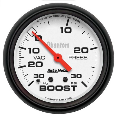 AutoMeter 5803 Phantom Mechanical Boost/Vacuum Gauge 30'' HG/30PSI 2-5/8''