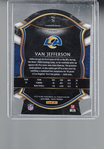 Van Jefferson 2020 Select Concourse Red Prizm Die Cut RC #71 Rams - Picture 2 of 2