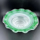 Vtg Murano Glass Venetian Fine Stripe Green White Swirl Gold Fleck Glass Bowl