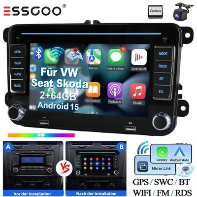 Android 15 Autoradio Apple Carplay +KAM Für VW Golf 5 6 Plus Touran Caddy Jetta