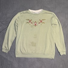 Vintage Blair Sage Green Floral Embroidered Sweatshirt M Womens Fall Winter
