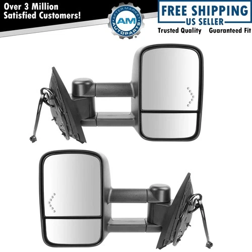 Towing Mirror Power Heated Chevron Turn Signal Pair Set for Silverado Sierra New